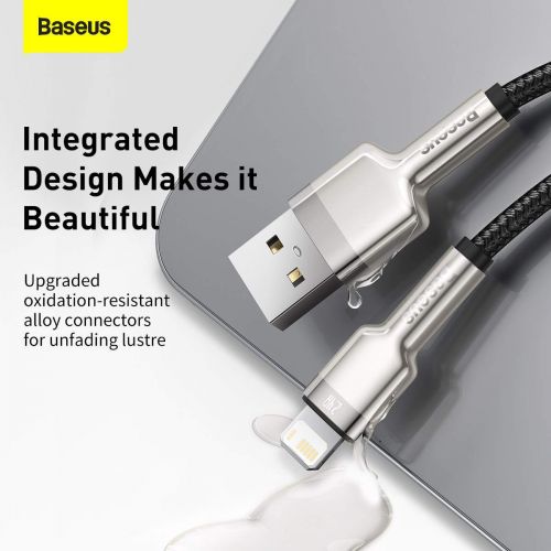Baseus Lightning Cafule Series Metal duomenų laidas 2.4A 0.25m, juoda spalva