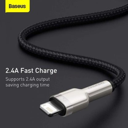 Baseus Lightning Cafule Series Metal duomenų laidas 2.4A 0.25m, juoda spalva