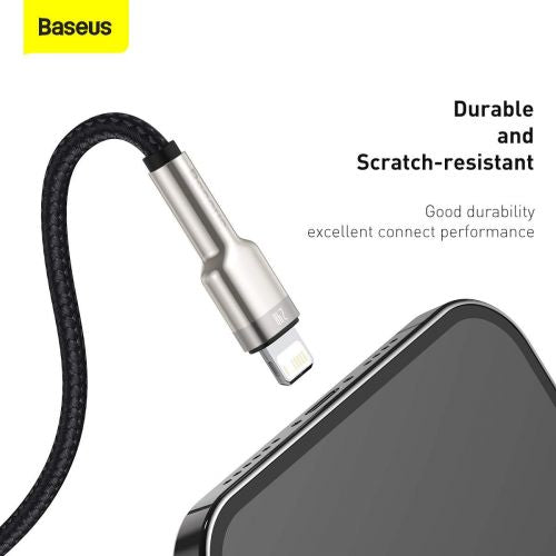 Baseus Lightning Cafule Series Metal duomenų laidas 2.4A 0.25m, juoda spalva