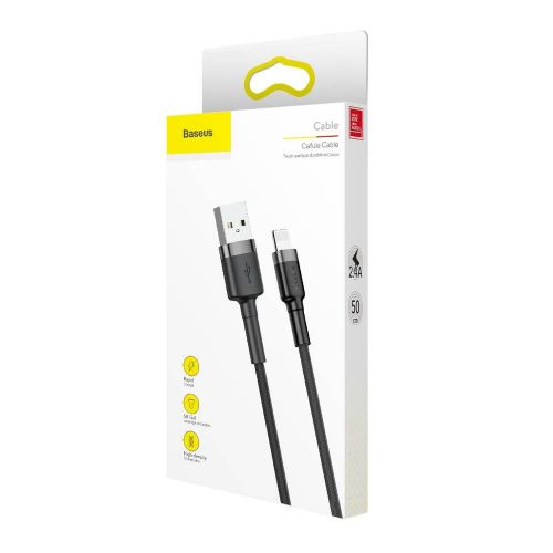 Baseus Lightning Cafule laidas 2.4A 0.5m + (CALKLF-AG1), juoda / pilka spalva
