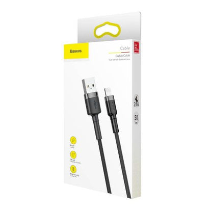 Baseus Lightning Cafule laidas 2.4A 0.5m + (CALKLF-AG1), juoda / pilka spalva