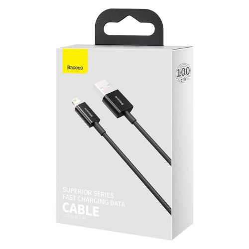 Baseus Lightning Superior Series laidas, greitasis įkrovimas, Data 2.4A, 1m (CALYS-A01), juoda spalva