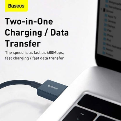 Baseus Lightning Superior Series laidas, greitasis įkrovimas, Data 2.4A, 1m (CALYS-A03), mėlyna spalva