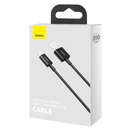 Baseus Lightning Superior Series laidas, greitasis įkrovimas, Data 2.4A, 2m (CALYS-C01), juoda spalva
