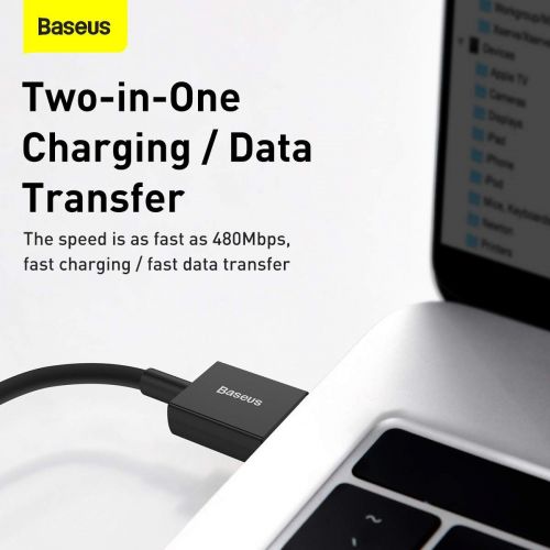 Baseus Lightning Superior Series laidas, greitasis įkrovimas, Data 2.4A, 2m (CALYS-C01), juoda spalva