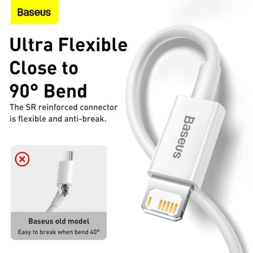 Baseus Lightning Superior Series laidas, greitasis įkrovimas, Data 2.4A, 2m (CALYS-C02), balta spalva