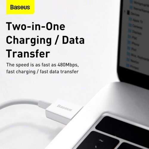 Baseus Lightning Superior Series laidas, greitasis įkrovimas, Data 2.4A, 2m (CALYS-C02), balta spalva