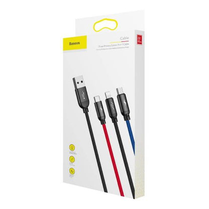 Baseus laidas Three Primary Colors šviestuvas/Type-C/Micro Nylon Braid 3.5A 1.2m (CAMLT-BSY01), juoda spalva