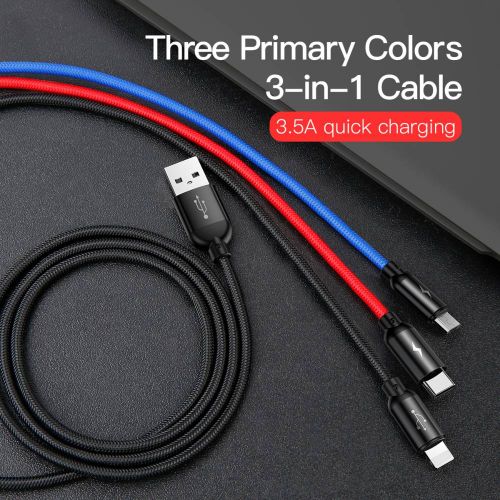 Baseus laidas Three Primary Colors šviestuvas/Type-C/Micro Nylon Braid 3.5A 1.2m (CAMLT-BSY01), juoda spalva
