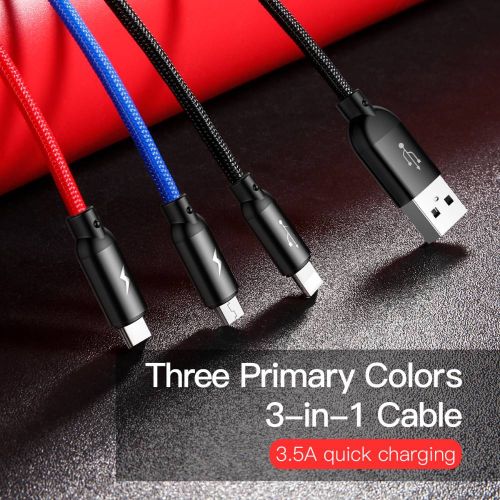 Baseus laidas Three Primary Colors šviestuvas/Type-C/Micro Nylon Braid 3.5A 1.2m (CAMLT-BSY01), juoda spalva