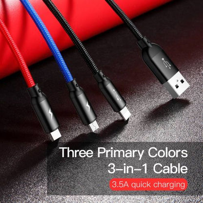 Baseus laidas Three Primary Colors šviestuvas/Type-C/Micro Nylon Braid 3.5A 1.2m (CAMLT-BSY01), juoda spalva