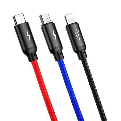 Baseus laidas Three Primary Colors šviestuvas/Type-C/Micro Nylon Braid 3.5A 1.2m (CAMLT-BSY01), juoda spalva