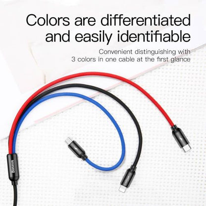 Baseus laidas Three Primary Colors šviestuvas/Type-C/Micro Nylon Braid 3.5A 1.2m (CAMLT-BSY01), juoda spalva
