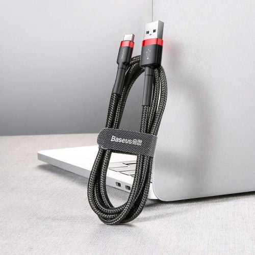 Baseus Type-C Cafule laidas 3A 0.5m + (CATKLF-A91), juoda / raudona spalva