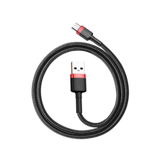 Baseus Type-C Cafule laidas 3A 0.5m + (CATKLF-A91), juoda / raudona spalva