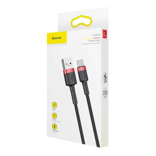 Baseus Type-C Cafule laidas 3A 1m + (CATKLF-B91), juoda / raudona spalva
