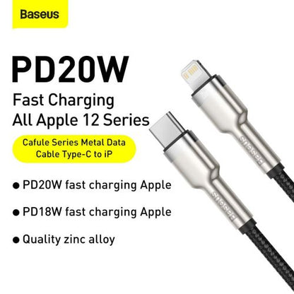 Baseus Type-C - Lightning Cafule Series Metal duomenų laidas PD 20 W 1m (CATLJK-A01), juoda spalva