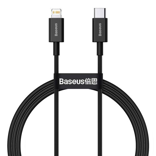 Baseus Type-C - Lightning Superior Series greitasis įkrovimas duomenų laidas, PD 20 W, 1m, (CATLYS-A01), juoda spalva