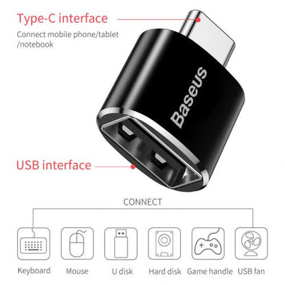 Baseus keitiklis USB Female To Type-C Male (CATOTG-01), juoda spalva