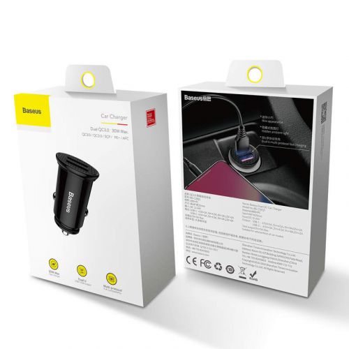 Baseus automobilinis įkroviklis Circular Plastic A+A Dual Quick Charge 3.0 30 W (CCALL-YD01), juoda spalva