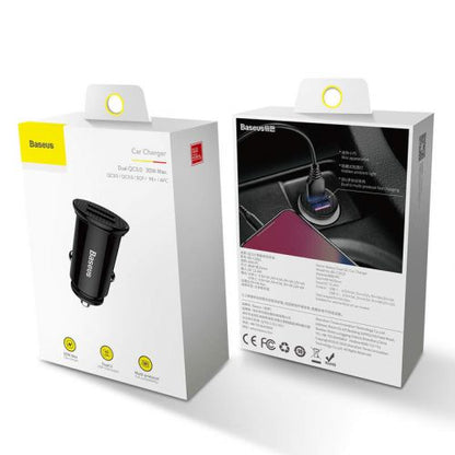 Baseus automobilinis įkroviklis Circular Plastic A+A Dual Quick Charge 3.0 30 W (CCALL-YD01), juoda spalva
