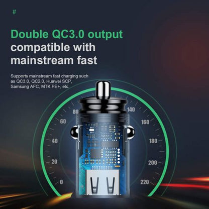 Baseus automobilinis įkroviklis Circular Plastic A+A Dual Quick Charge 3.0 30 W (CCALL-YD01), juoda spalva