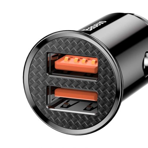 Baseus automobilinis įkroviklis Circular Plastic A+A Dual Quick Charge 3.0 30 W (CCALL-YD01), juoda spalva