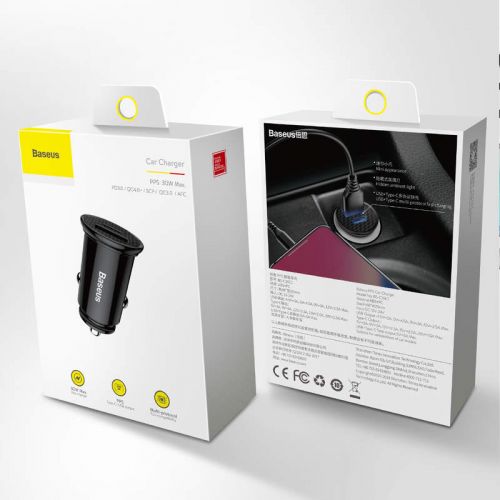 Baseus automobilinis įkroviklis Circular Plastic A+C PPS PD3.0 + QC4.0 + 30 W (CCALL-YS01), juoda spalva