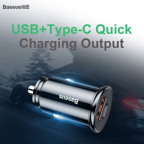 Baseus automobilinis įkroviklis Circular Plastic A+C PPS PD3.0 + QC4.0 + 30 W (CCALL-YS01), juoda spalva