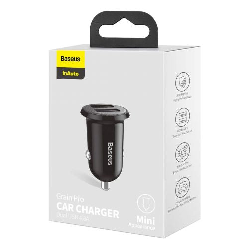 Baseus automobilinis įkroviklis Grain Pro Dual USB 4.8A (CCALLP-01), juoda spalva