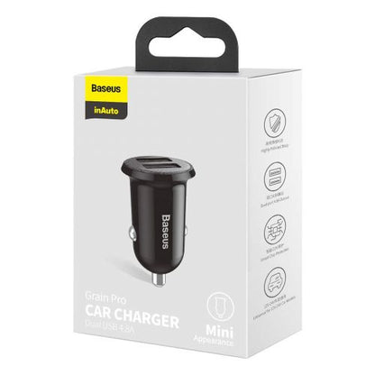 Baseus automobilinis įkroviklis Grain Pro Dual USB 4.8A (CCALLP-01), juoda spalva