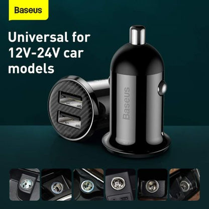 Baseus automobilinis įkroviklis Grain Pro Dual USB 4.8A (CCALLP-01), juoda spalva