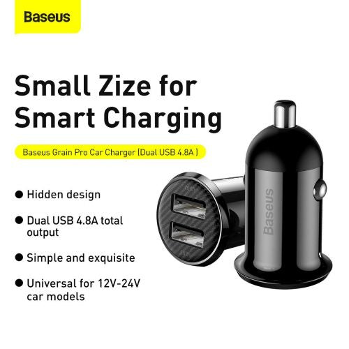 Baseus automobilinis įkroviklis Grain Pro Dual USB 4.8A (CCALLP-01), juoda spalva
