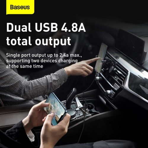 Baseus automobilinis įkroviklis Grain Pro Dual USB 4.8A (CCALLP-02), balta spalva