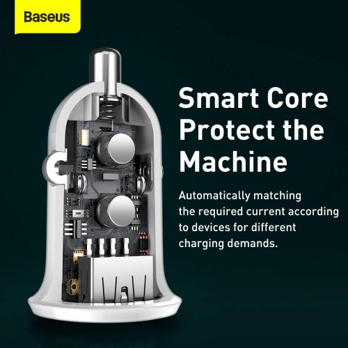 Baseus automobilinis įkroviklis Grain Pro Dual USB 4.8A (CCALLP-02), balta spalva