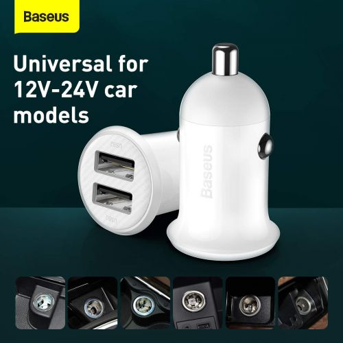 Baseus automobilinis įkroviklis Grain Pro Dual USB 4.8A (CCALLP-02), balta spalva