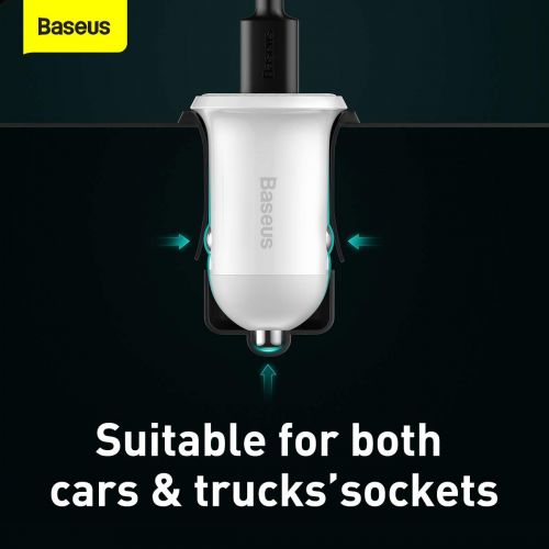 Baseus automobilinis įkroviklis Grain Pro Dual USB 4.8A (CCALLP-02), balta spalva