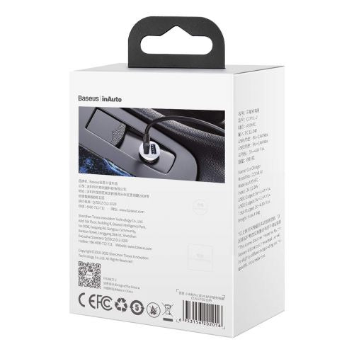 Baseus automobilinis įkroviklis Grain Pro Dual USB 4.8A (CCALLP-02), balta spalva