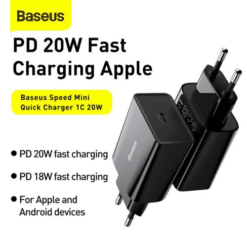 Baseus kelioninis įkroviklis Speed Mini 1C Quick įkroviklis 20 W (CCFS-SN01), juoda spalva