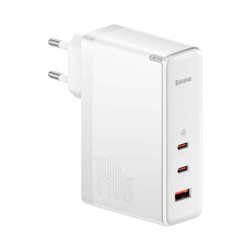 Baseus kelioninis įkroviklis GaN5 Pro Fast sieninis įkroviklis, C+C+U, 140 W (CCGP100202), balta spalva