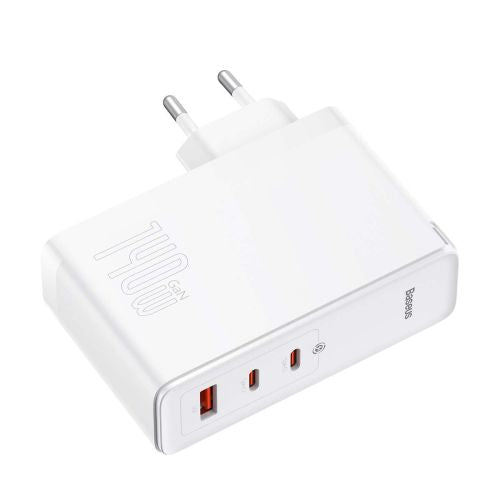 Baseus kelioninis įkroviklis GaN5 Pro Fast sieninis įkroviklis, C+C+U, 140 W (CCGP100202), balta spalva