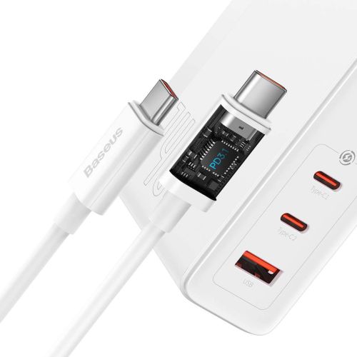 Baseus kelioninis įkroviklis GaN5 Pro Fast sieninis įkroviklis, C+C+U, 140 W (CCGP100202), balta spalva