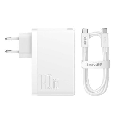 Baseus kelioninis įkroviklis GaN5 Pro Fast sieninis įkroviklis, C+C+U, 140 W (CCGP100202), balta spalva