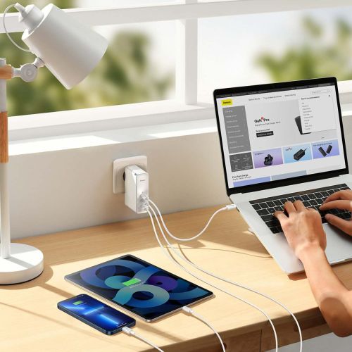 Baseus kelioninis įkroviklis GaN5 Pro Fast sieninis įkroviklis, C+C+U, 140 W (CCGP100202), balta spalva