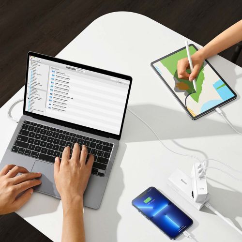 Baseus kelioninis įkroviklis GaN5 Pro Fast sieninis įkroviklis, C+C+U, 140 W (CCGP100202), balta spalva