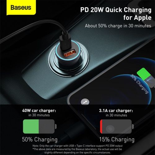 Baseus automobilinis įkroviklis Golden Contactor Pro Dual Quick įkroviklis U+C Power Delivery 3.0 Quick Charge 4, SCP FCP AFC