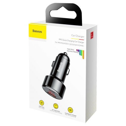 Baseus automobilinis įkroviklis Magic Series PPS skaitmeninis display (Type-C PD+Intelligent QC) 45 W CCMLC20C-01, juoda
