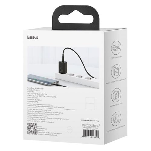 Baseus kelioninis įkroviklis Super Si 1C Quick įkroviklis 25 W (CCSP020101), juoda spalva
