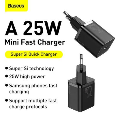 Baseus kelioninis įkroviklis Super Si 1C Quick įkroviklis 25 W (CCSP020101), juoda spalva