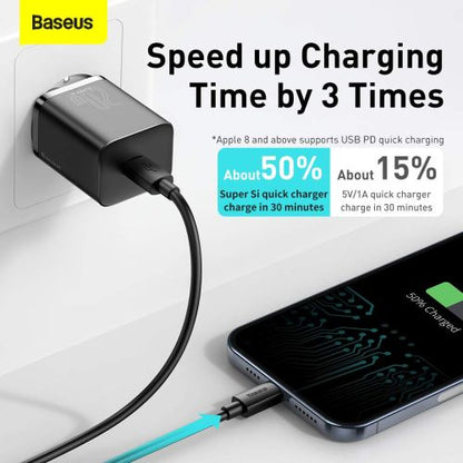 Baseus kelioninis įkroviklis set Super Si 1C PD greitasis įkroviklis 20 W (CCSUP-B01), juoda spalva
